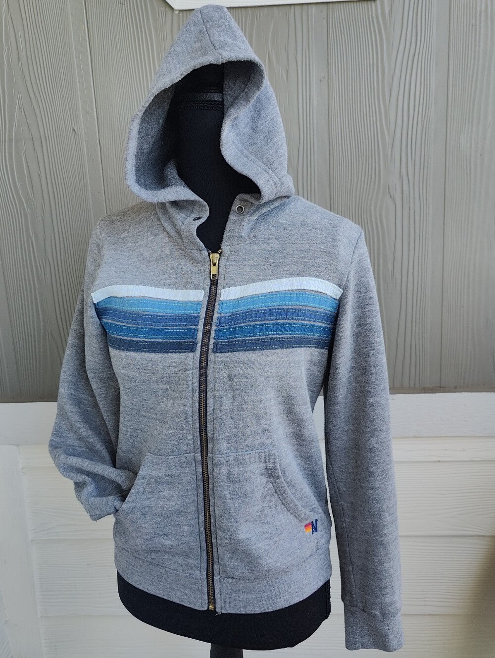 Aviator Nation Size 14 Kids five striped hoodie